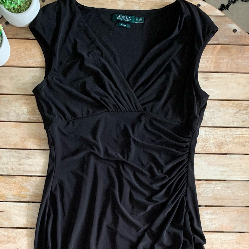 Lauren Ralph Lauren dress black v-neck midi womens size 12